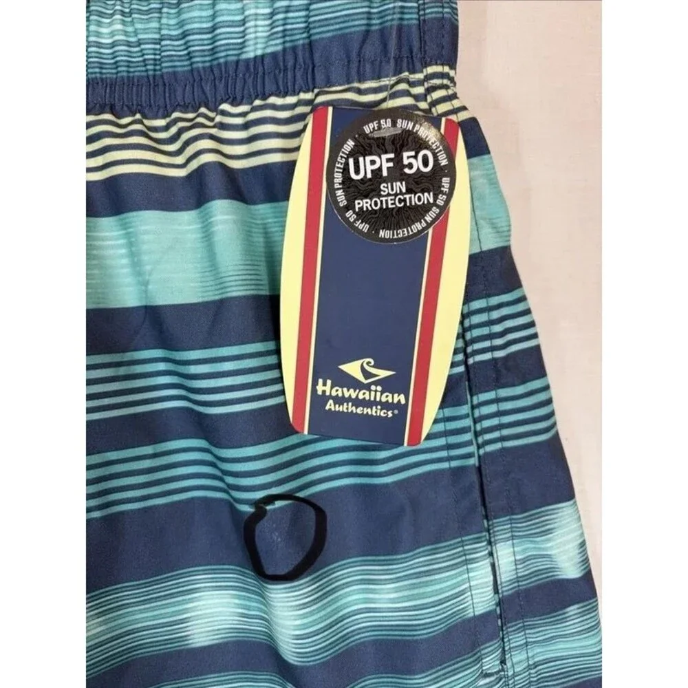 Hawaiian Authentics UPF50 Classic Swim Trunks Lined Blue Stripe Men’s XXL NWT